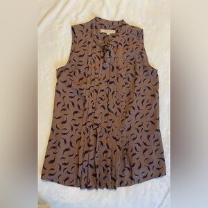Ann Taylor LOFT Sleeveless Tie-Neck Blouse – Feather Print